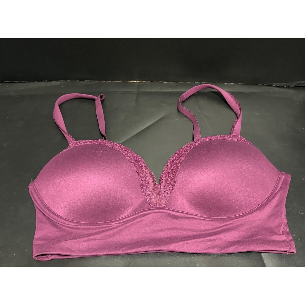 Victoria's Secret Purple Padded No-Wire Lace Bralette 36C Longline Adjustable